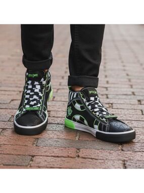 🐍Beetlejuice High-Top Sneakers Black Green Men’s Lace-Up Shoes Size 11